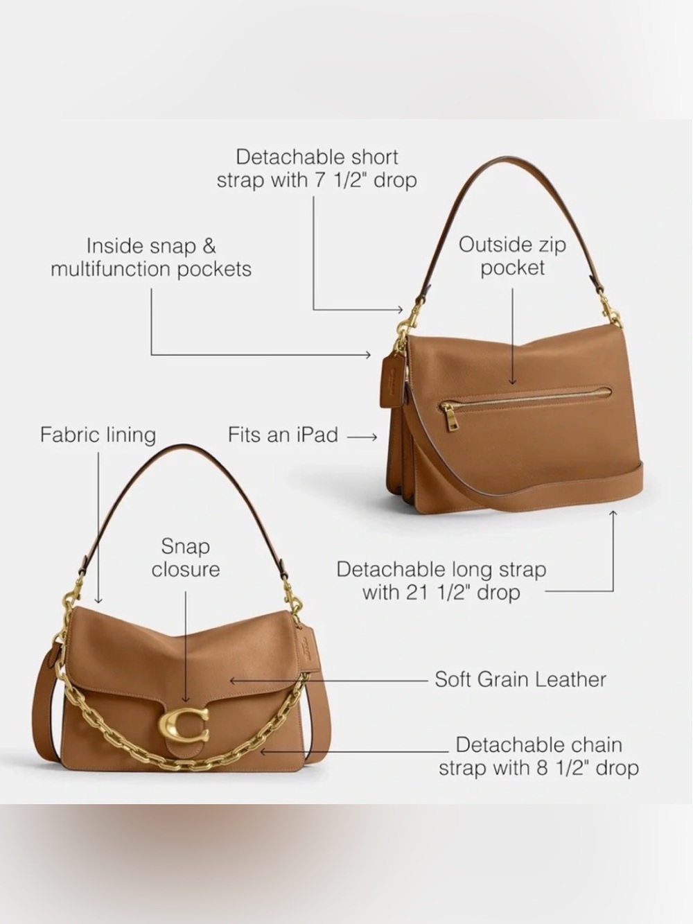 Coach Chain Tabby Shoulder Bag 30 in Honey Brown - Picture 2 of 15